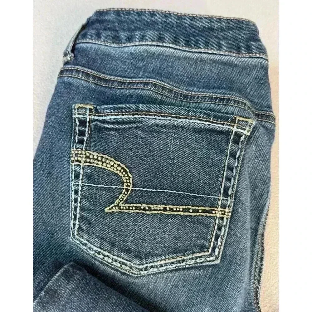 American Eagle Jeans Women's Sz 4 Skinny Low Rise Embellished Pockets Blue Denim - Picture 8 of 9